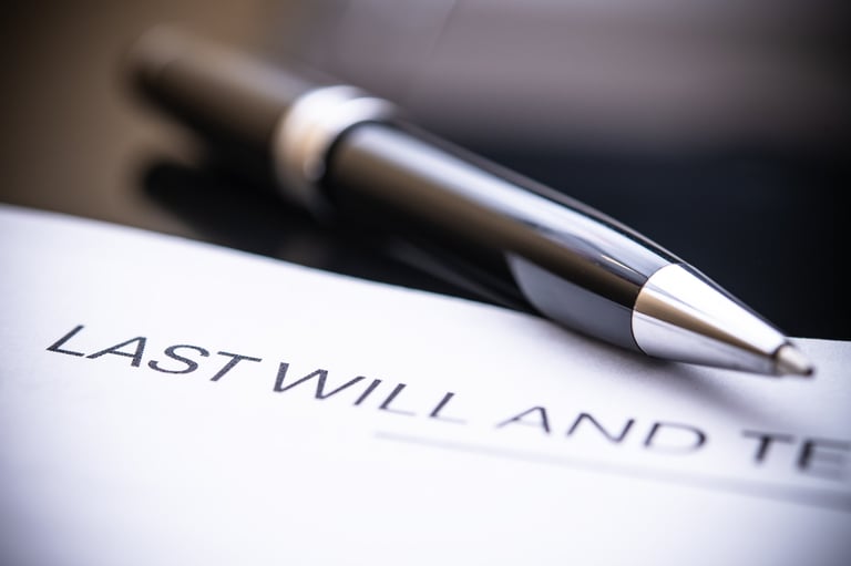 Will and testament document with sleek pen symbolizing estate planning and personal legacy