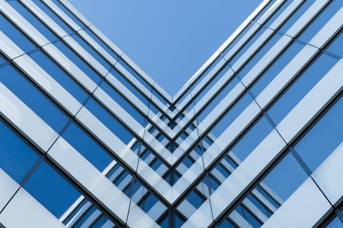 Abstract geometric building facade with strong architectural lines