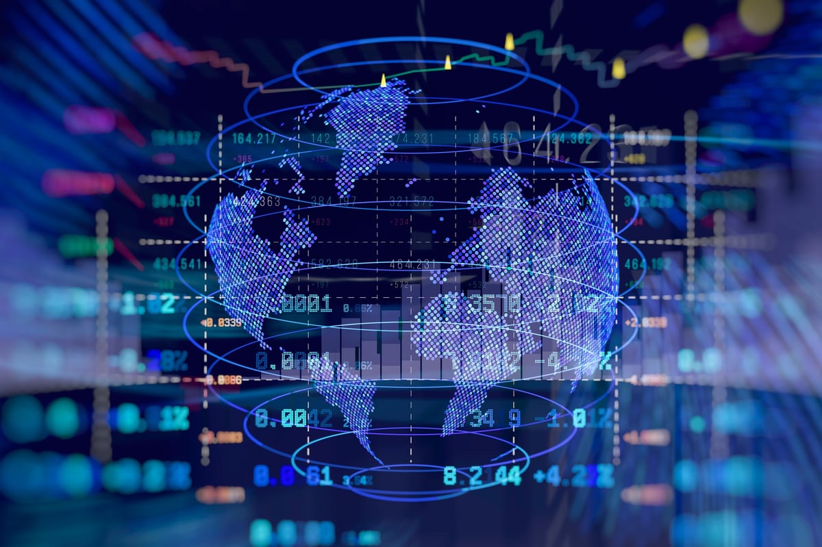Global financial market interface representing scenario analysis and strategic planning