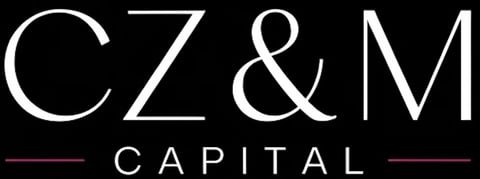 CZ&M Capital logo with white text and red accent lines on black background